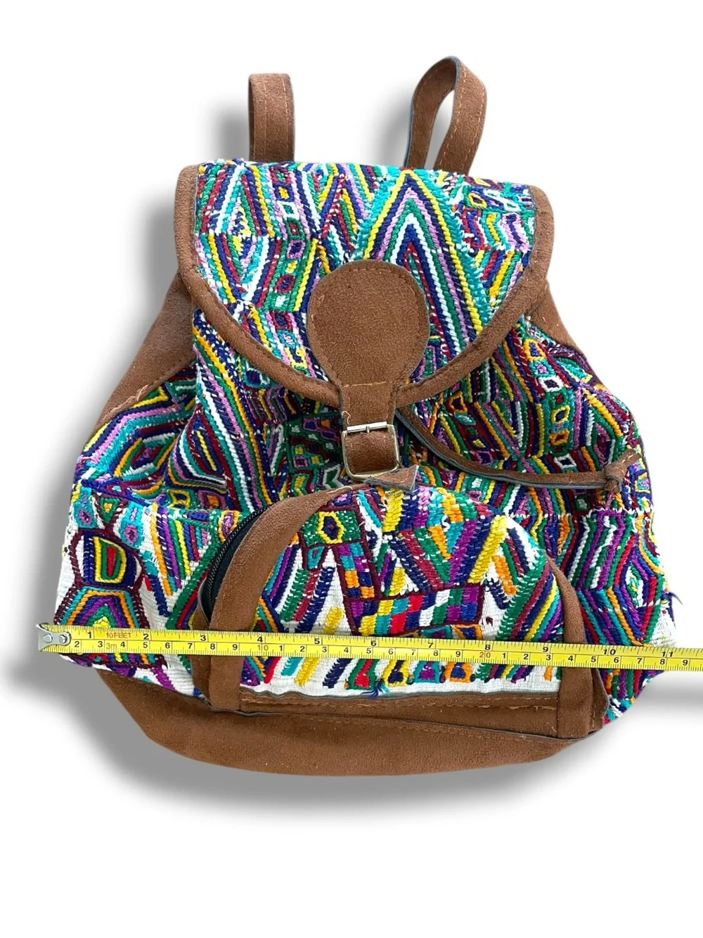 Handmade Guatemalan Huipil Embroidered Suede Leather Backpack Boho Artisan Bag